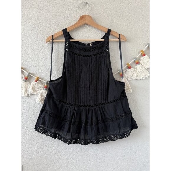 Free People Constant Crush Pintucked Lace Sheer Halter Top Dainty Coquette M - Picture 1 of 8